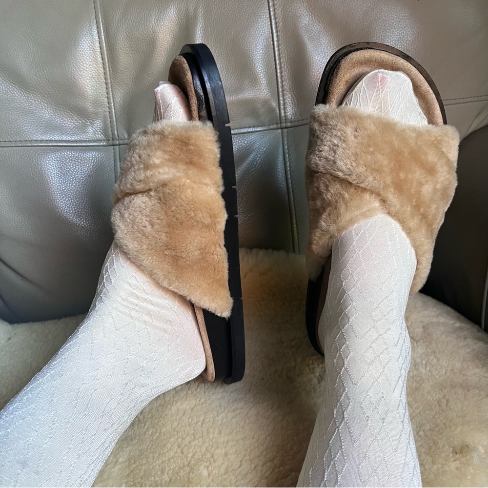Labucq Mo Genuine Lamb Shearling Leather Slide Sandal Sz 39 US 9 Chunky Italy - Picture 16 of 16